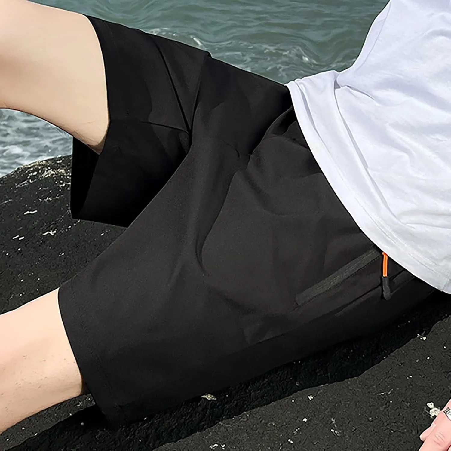 Mens Shorts Athletic with Zipper Pocket Male Gym Workout Shorts Elastic Waist Casual Jogger Pants Stretch Activewear