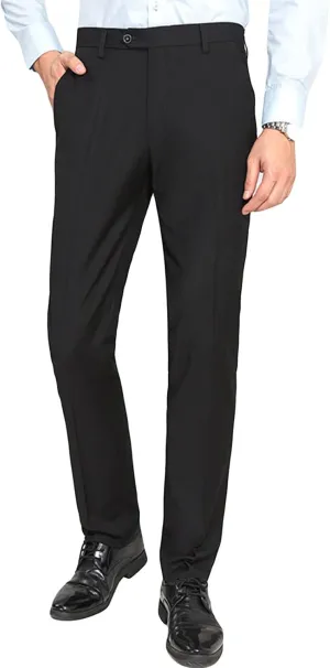 Men's Solid Slim Fit Dress Pant Classic Straight Leg Casual Suit Pant Lightweight Business Comfort Trousers