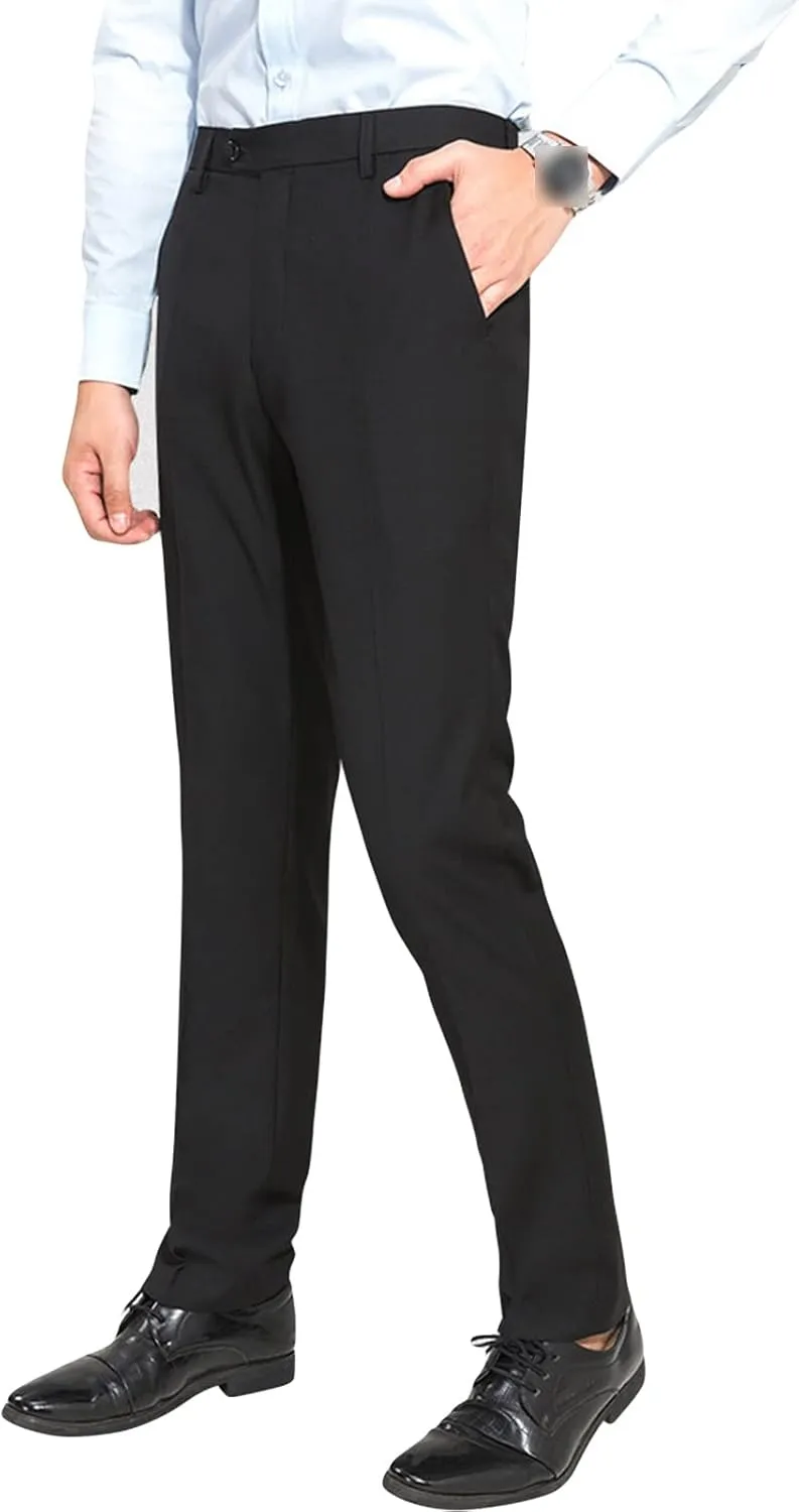 Men's Solid Slim Fit Dress Pant Classic Straight Leg Casual Suit Pant Lightweight Business Comfort Trousers