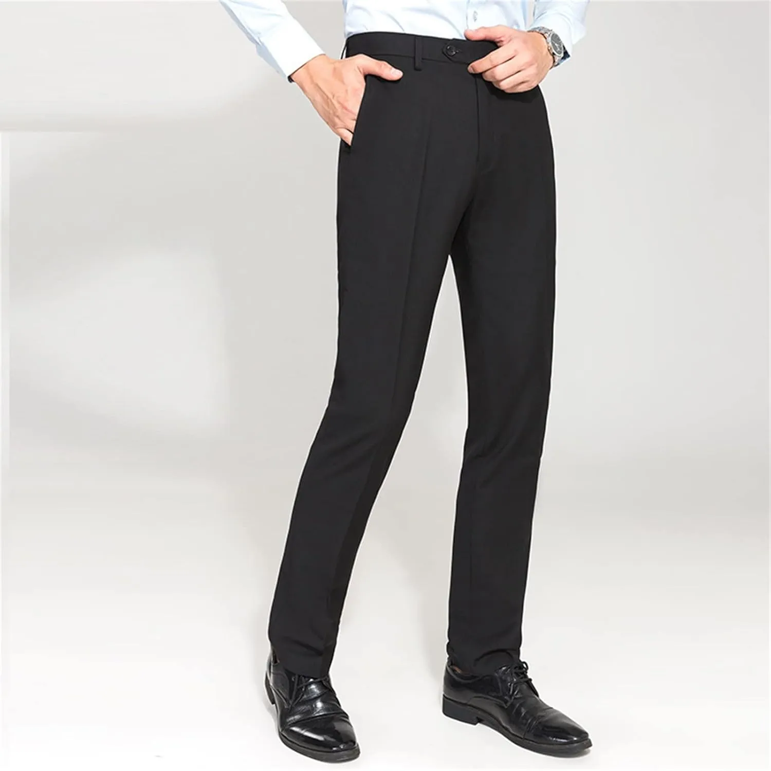 Men's Solid Slim Fit Dress Pant Classic Straight Leg Casual Suit Pant Lightweight Business Comfort Trousers