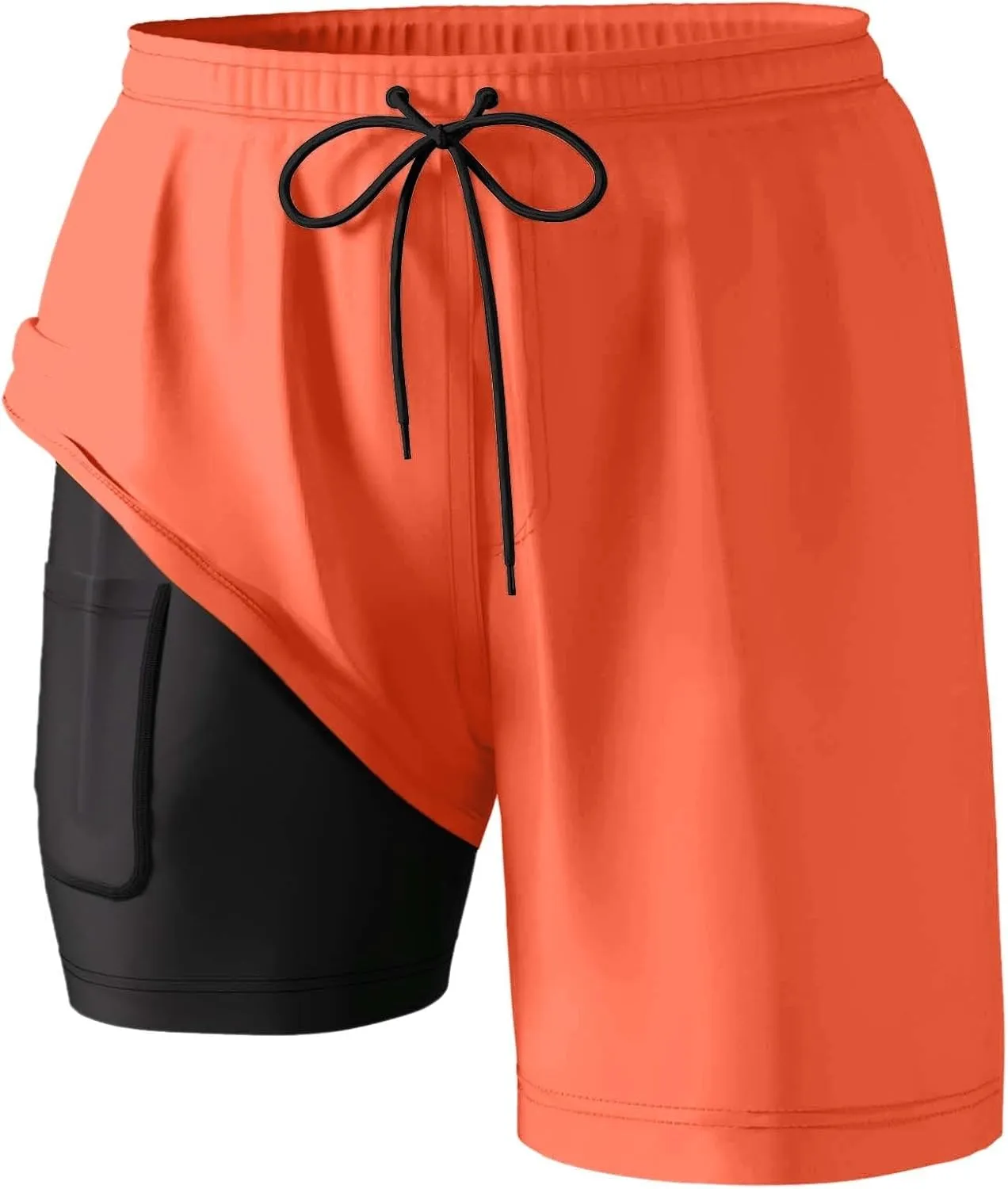 Mens Swim Trunks Palm Tree Print 9 Inch Inseam Board Shorts with Compression Liner Swimsuit Bathing Suit Quick Dry