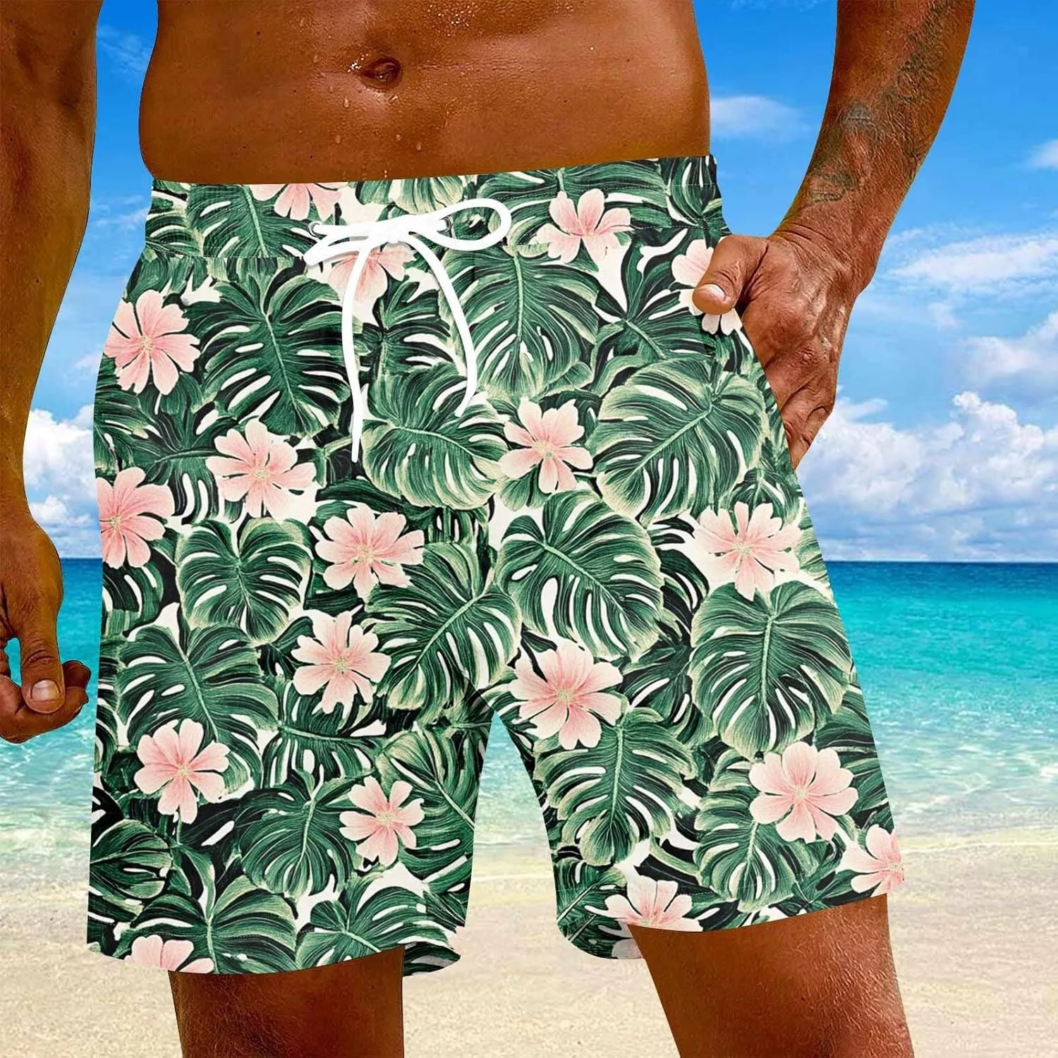 Men's Swim Trunks Quick Dry Beach Swim Shorts Stretch Board Shorts Swimwear with Pockets