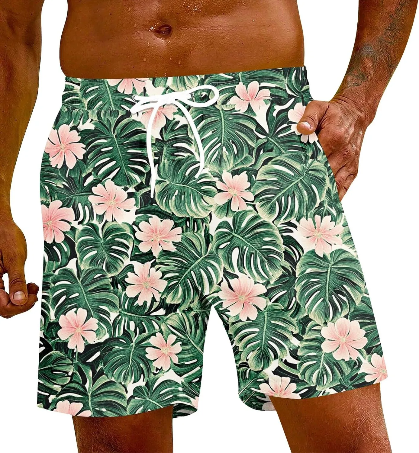 Men's Swim Trunks Quick Dry Beach Swim Shorts Stretch Board Shorts Swimwear with Pockets