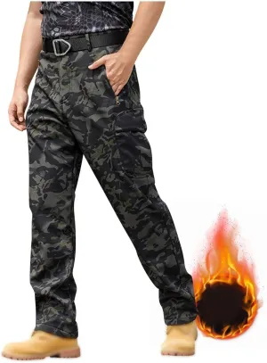Men's Tactical Pants Softshell Fleece Lined Cargo Pant Warm Water Resistant Ripstop Cargo Pants Camo Hiking Pants