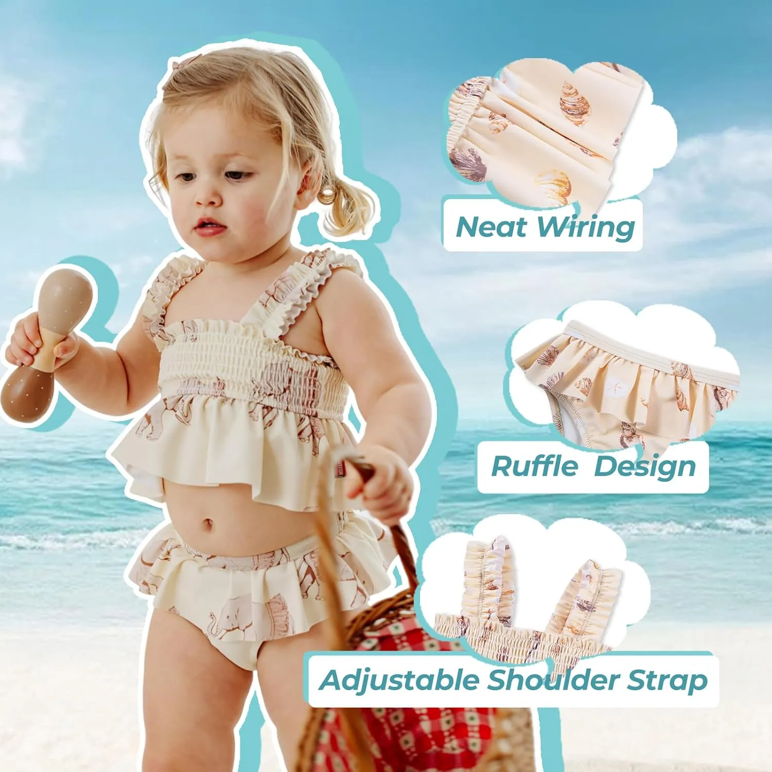 Milkbarn Toddler Girls Swimsuit, Two Pieces Ruffled Bikini Tankini Sets, Summer Beach Bathing Suit for Infant Baby Girl,