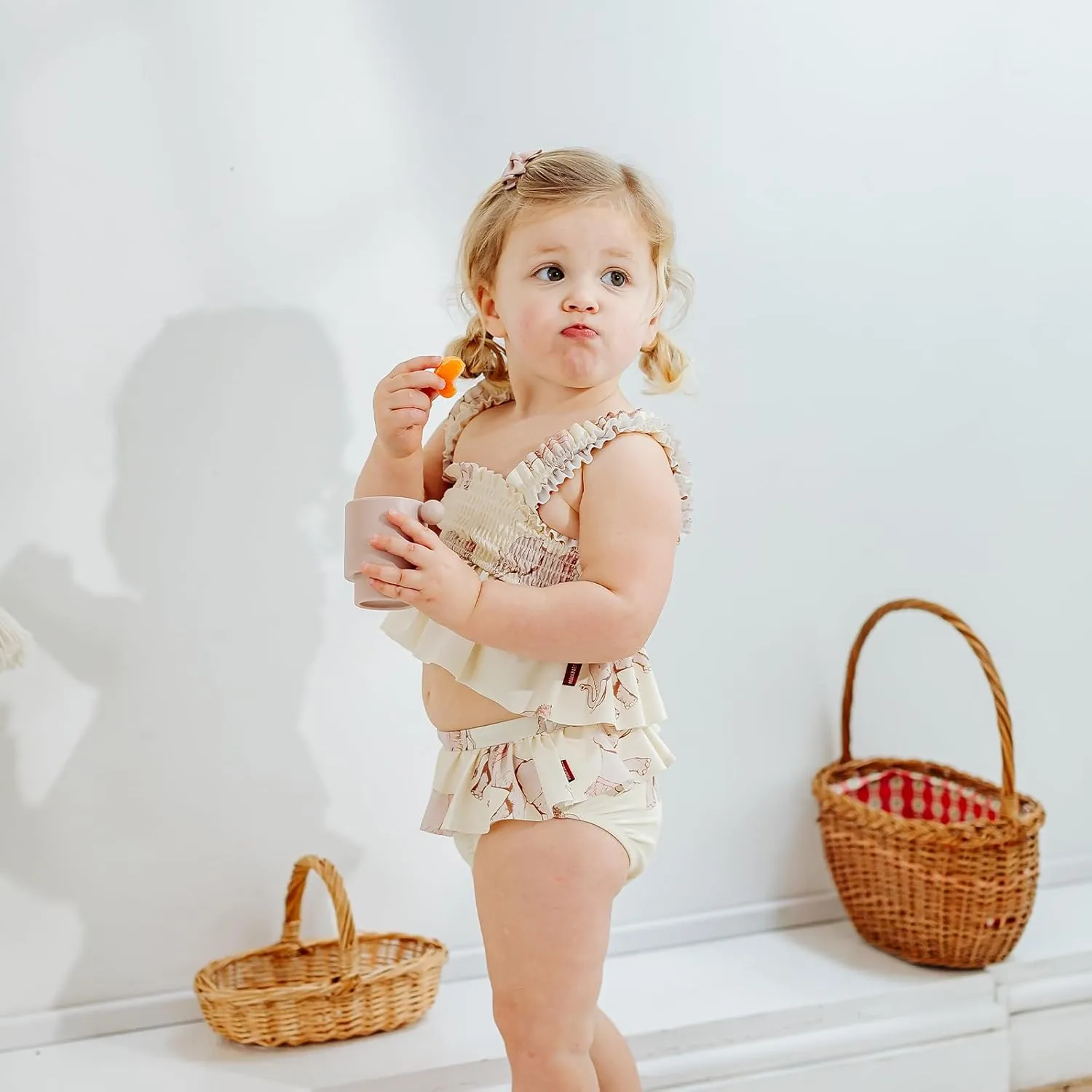 Milkbarn Toddler Girls Swimsuit, Two Pieces Ruffled Bikini Tankini Sets, Summer Beach Bathing Suit for Infant Baby Girl,