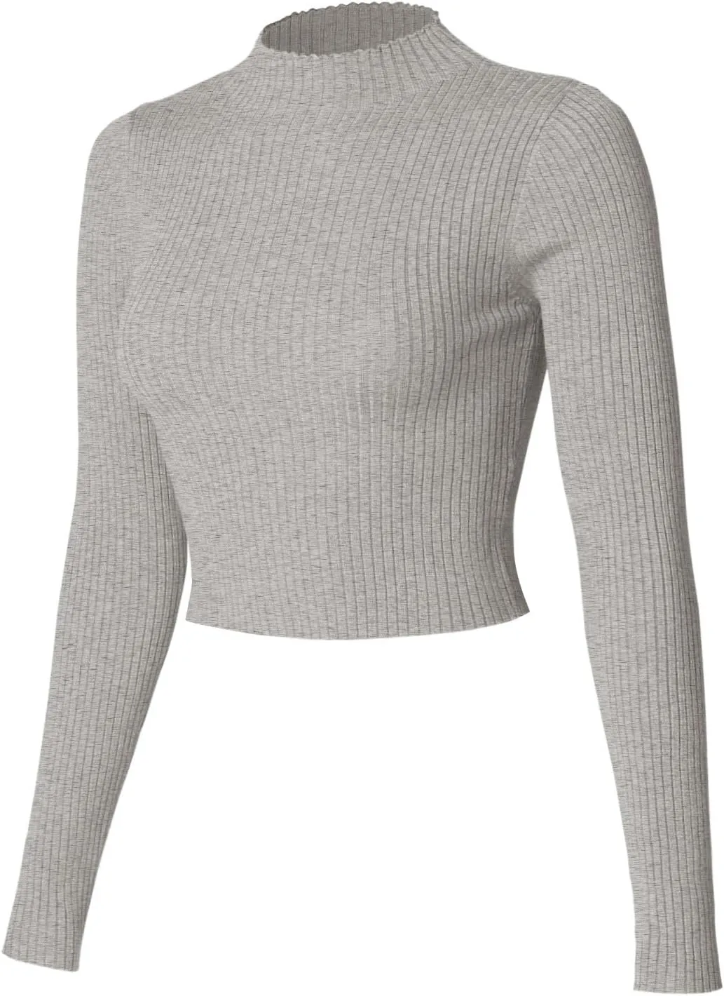MixMatchy Women's Basic Long Sleeve Mock Neck Ribbed Sweater Fitted Crop Knit Pullover Tops