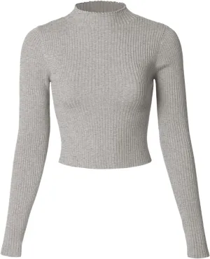 MixMatchy Women's Basic Long Sleeve Mock Neck Ribbed Sweater Fitted Crop Knit Pullover Tops
