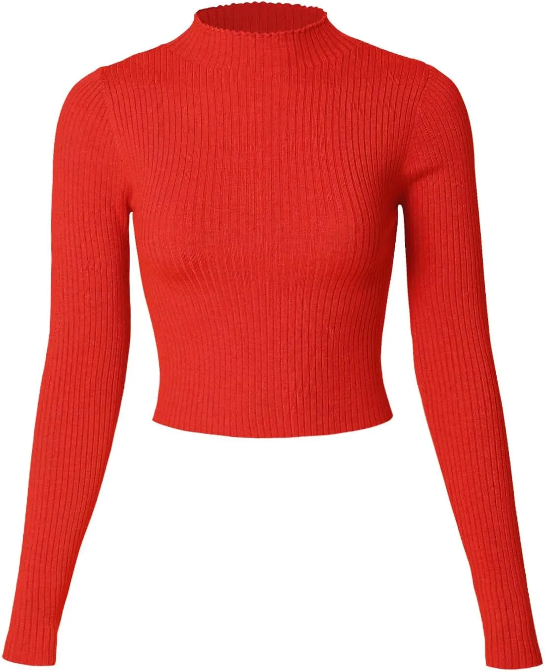 MixMatchy Women's Basic Long Sleeve Mock Neck Ribbed Sweater Fitted Crop Knit Pullover Tops