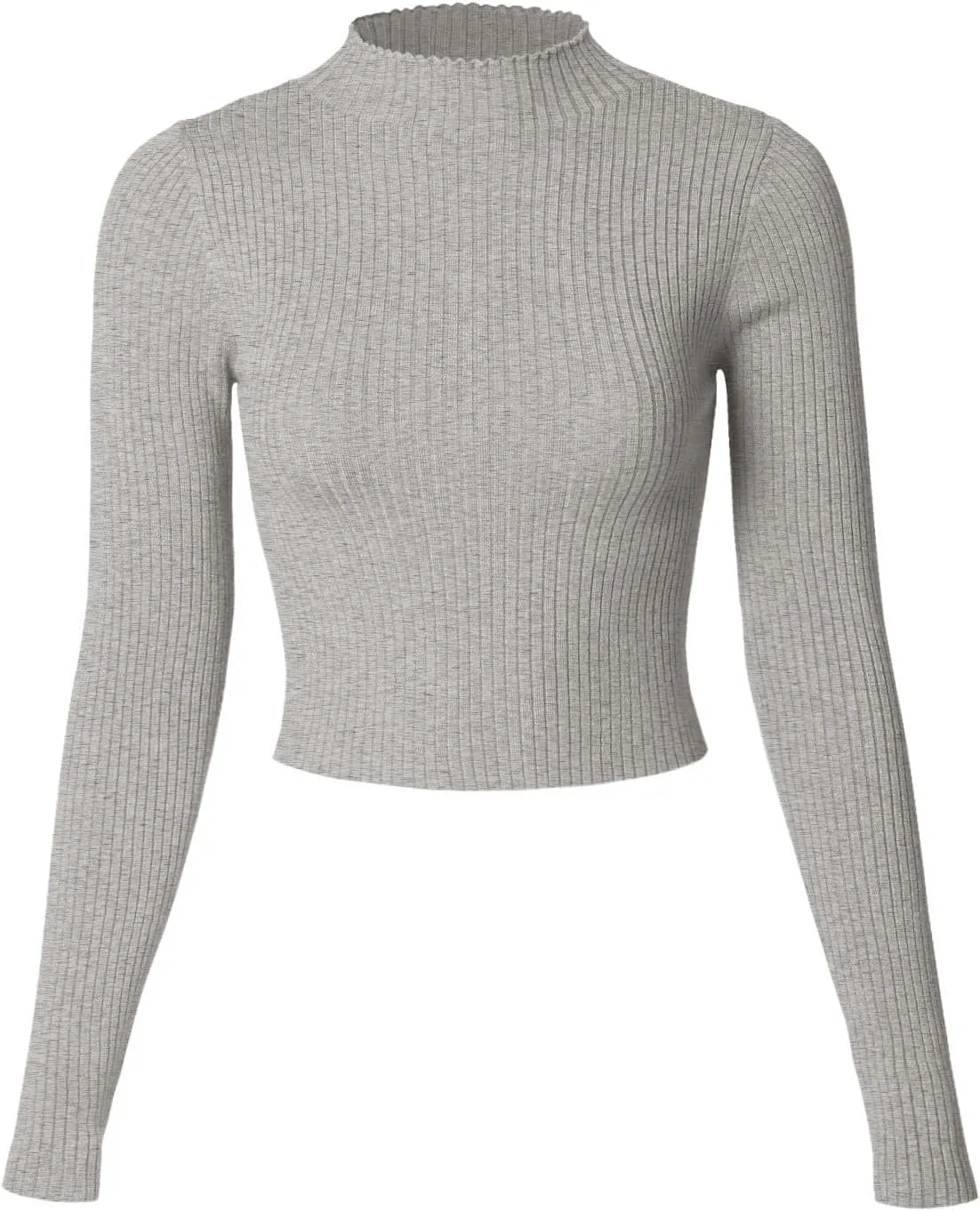 MixMatchy Women's Basic Long Sleeve Mock Neck Ribbed Sweater Fitted Crop Knit Pullover Tops