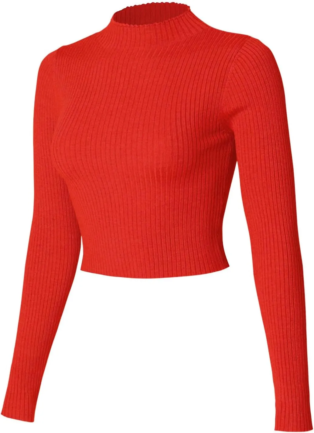 MixMatchy Women's Basic Long Sleeve Mock Neck Ribbed Sweater Fitted Crop Knit Pullover Tops