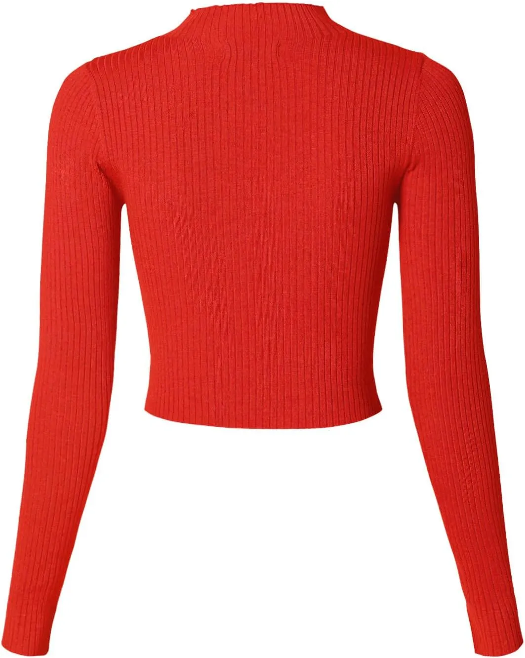 MixMatchy Women's Basic Long Sleeve Mock Neck Ribbed Sweater Fitted Crop Knit Pullover Tops