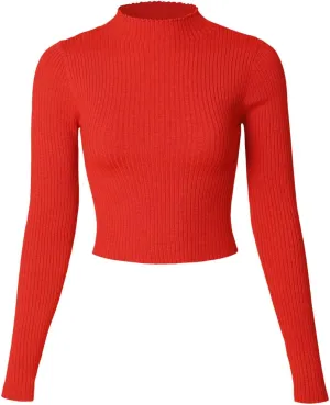 MixMatchy Women's Basic Long Sleeve Mock Neck Ribbed Sweater Fitted Crop Knit Pullover Tops