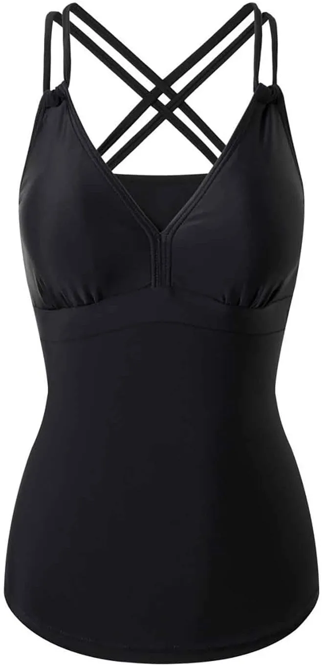 NATHGAM Womens Tummy Control Swimsuits V Neck Slimming One Piece High Waisted Bathing Suit Wrap Crisscross Back Swimwear