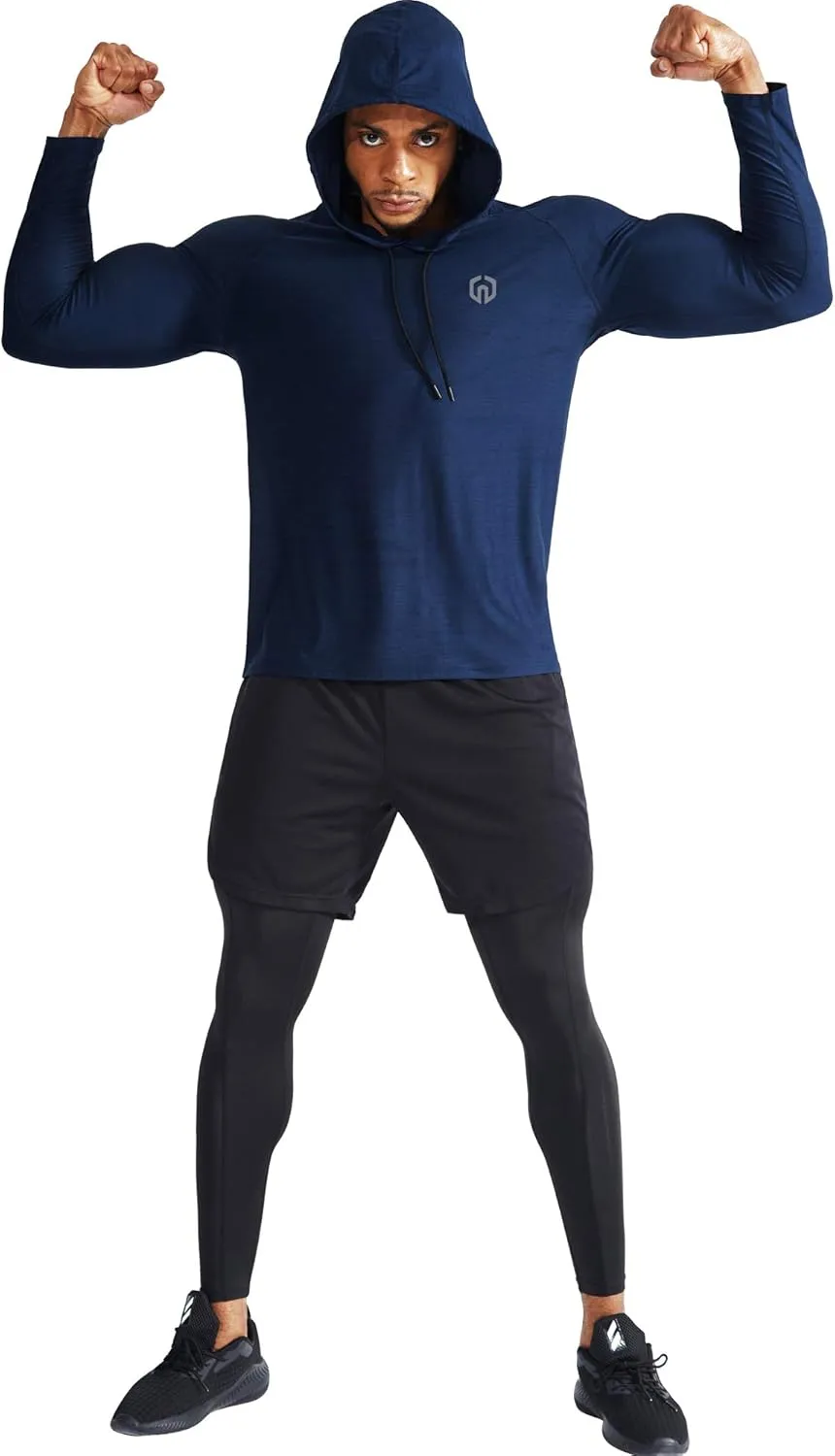 NELEUS Men's Dry Fit Athletic Shirt Workout Running Long Sleeve Shirts with Hoods