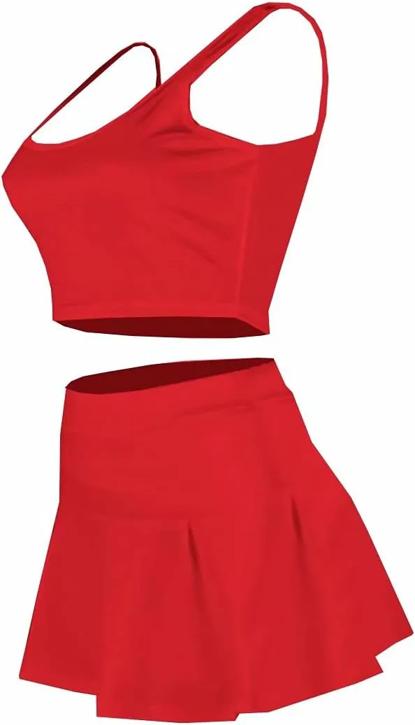 Neyaolk Womens Casual Outfits Athletic Activewear - Fitted Sleeveless Crop Top Pleated Tennis Skorts Skirts Set Tracksuit