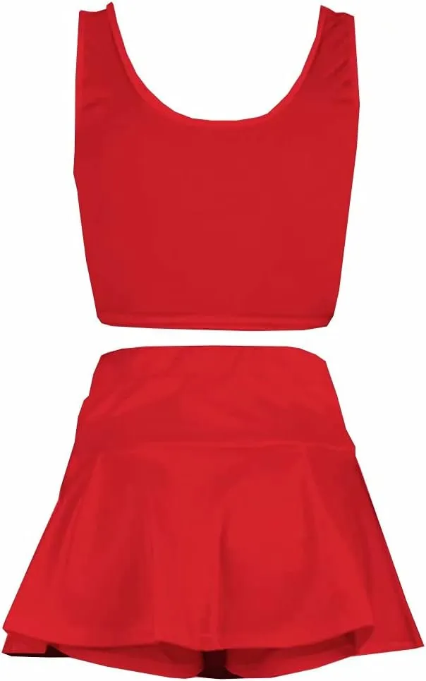 Neyaolk Womens Casual Outfits Athletic Activewear - Fitted Sleeveless Crop Top Pleated Tennis Skorts Skirts Set Tracksuit