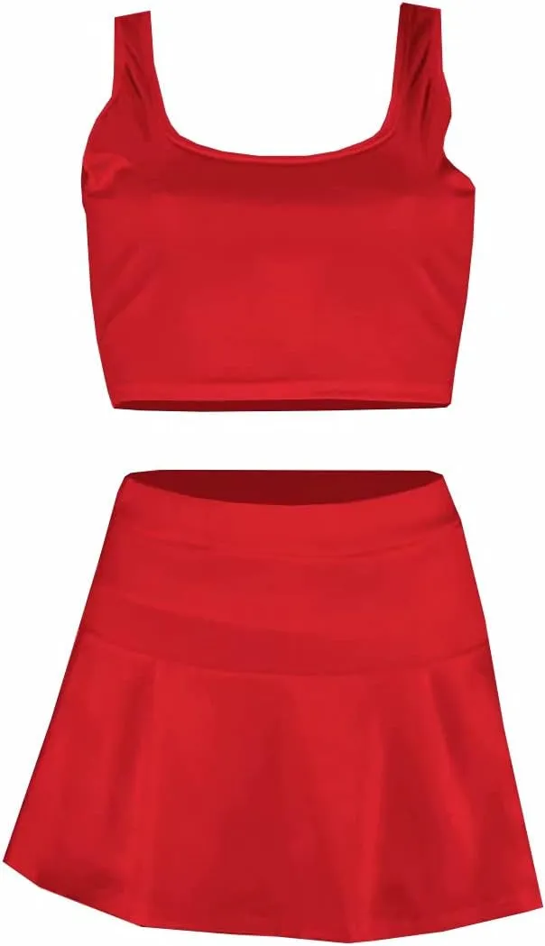 Neyaolk Womens Casual Outfits Athletic Activewear - Fitted Sleeveless Crop Top Pleated Tennis Skorts Skirts Set Tracksuit