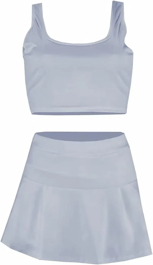 Neyaolk Womens Casual Outfits Athletic Activewear - Fitted Sleeveless Crop Top Pleated Tennis Skorts Skirts Set Tracksuit