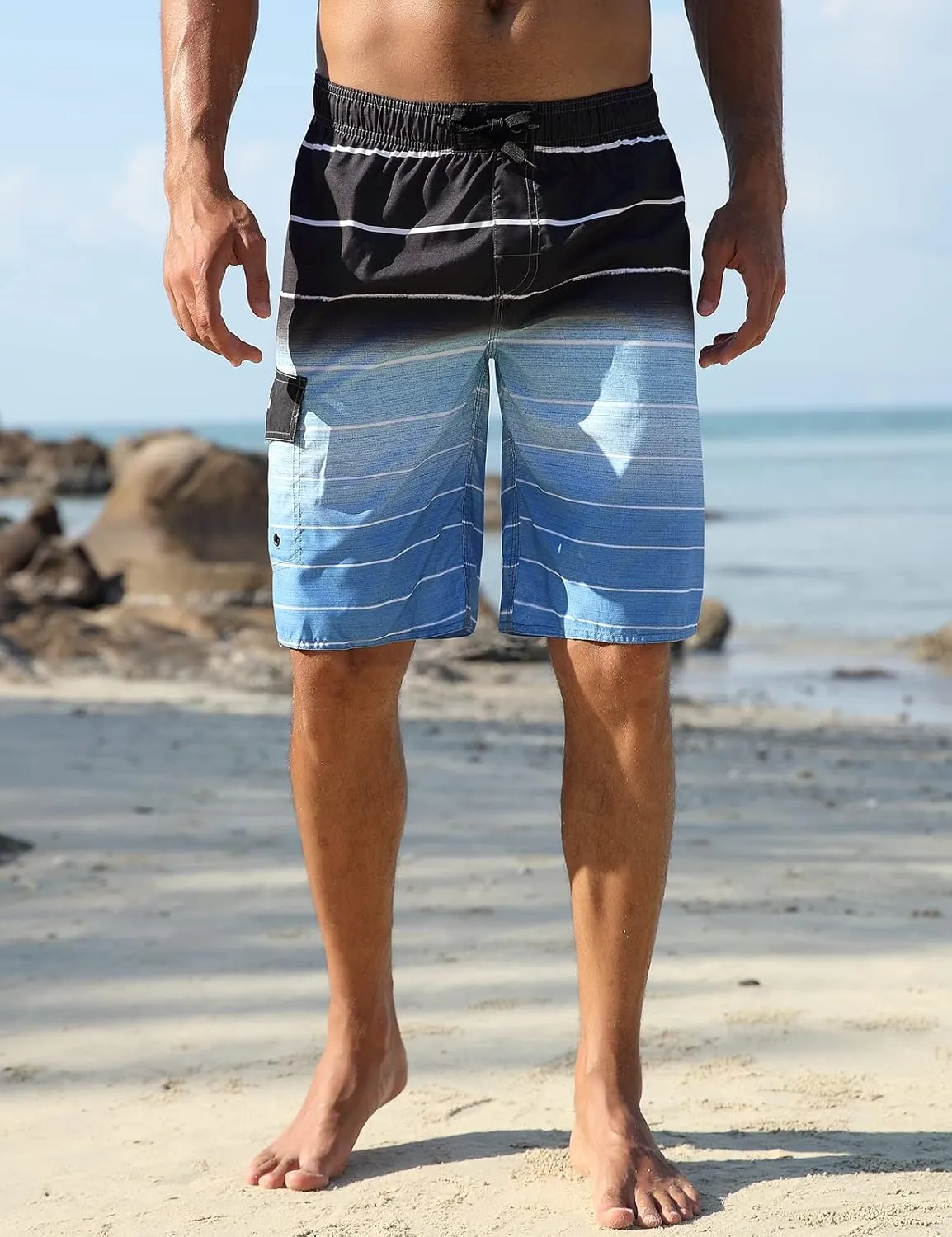 Nonwe Men's Beachwear Summer Holiday Swim Trunks Quick Dry Striped