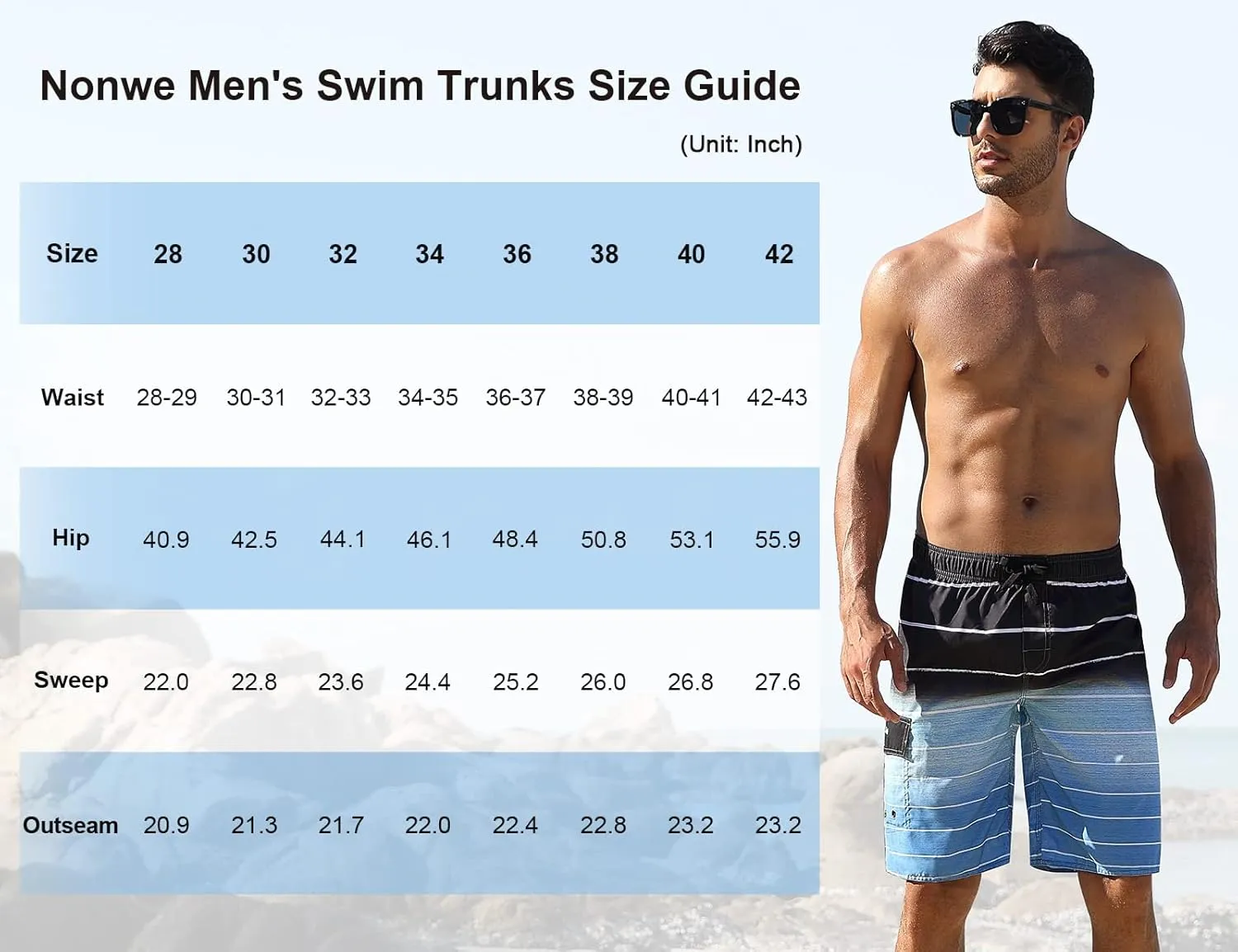 Nonwe Men's Beachwear Summer Holiday Swim Trunks Quick Dry Striped