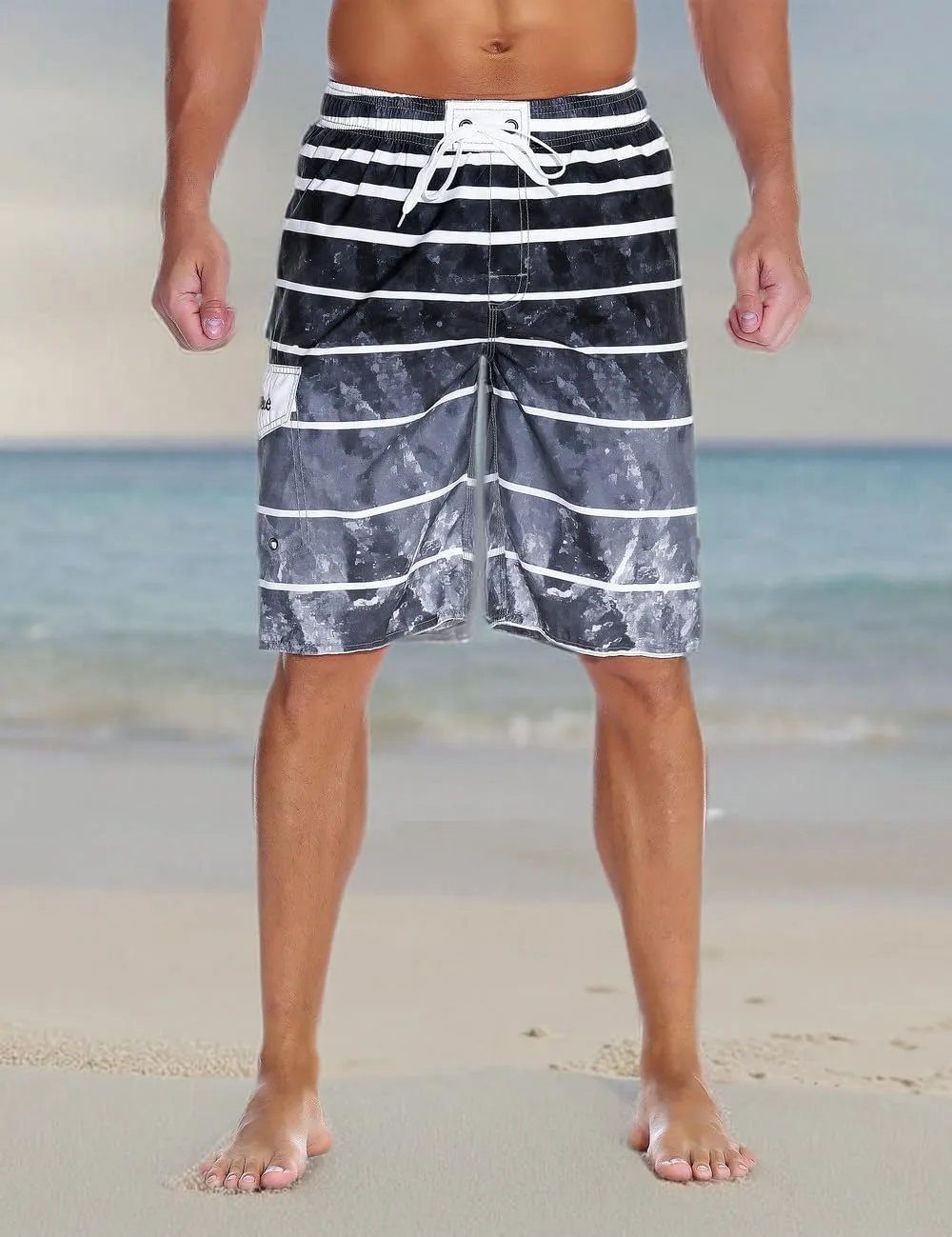 Nonwe Men's Beachwear Summer Holiday Swim Trunks Quick Dry Striped