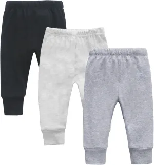O2 BABY Organic Cotton Unisex Baby Jogger Pants, 3-Pack Pull-on Bottoms, Newborn Leggings
