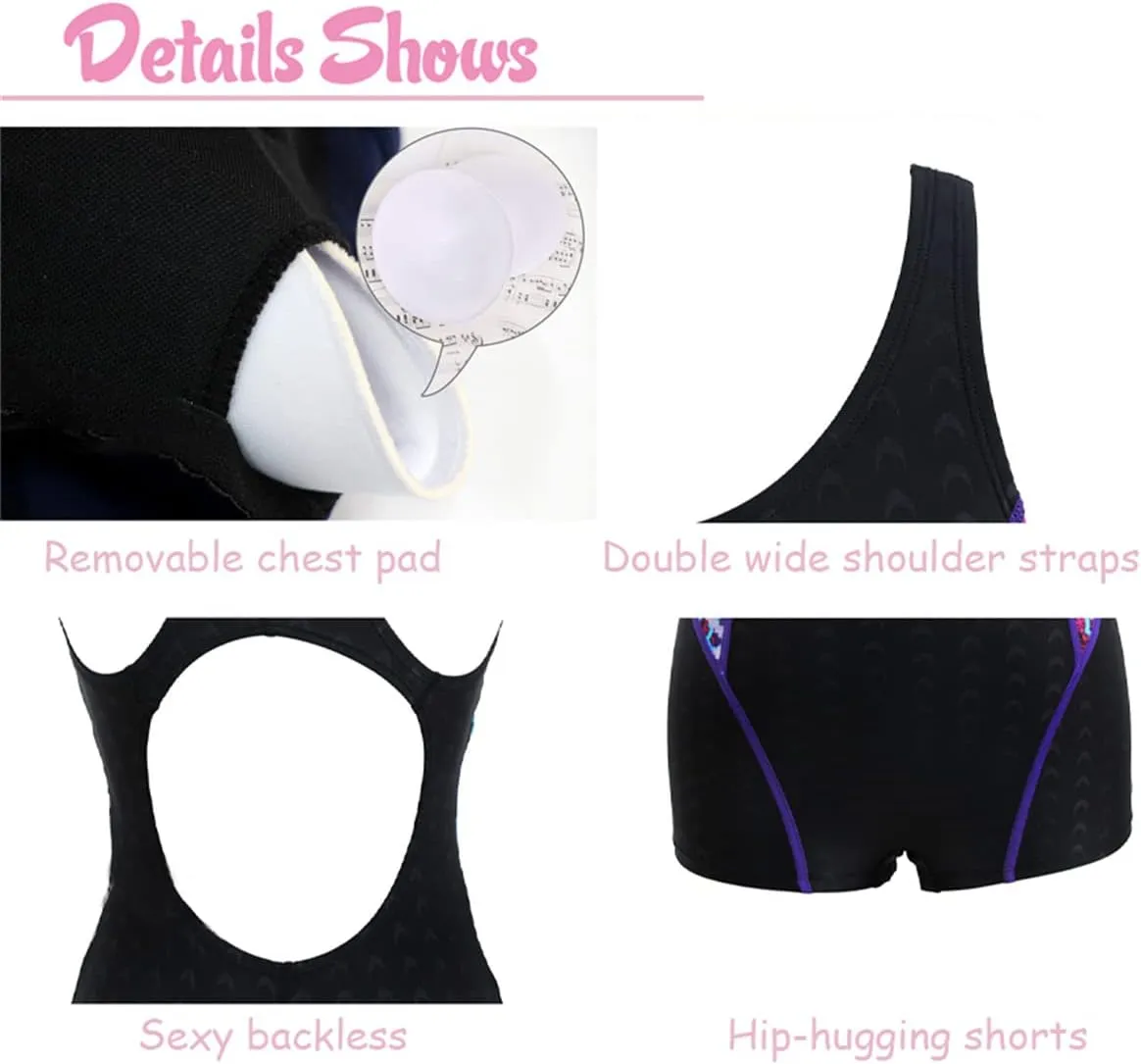 One-Piece Backless Training Sport Boyleg Bathing Suits Women Tummy Control Competitive Athletic Racerback Lap Swimsuit