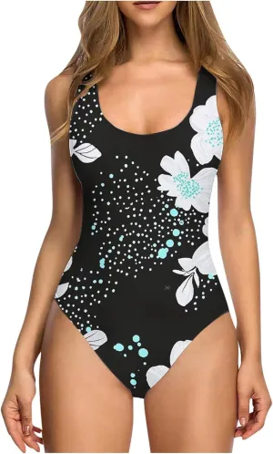One Piece Swimsuit Women Sexy Backless Tummy Control Padded Bathing Suits 2025 Summer Retro Floral Printed Swimwear