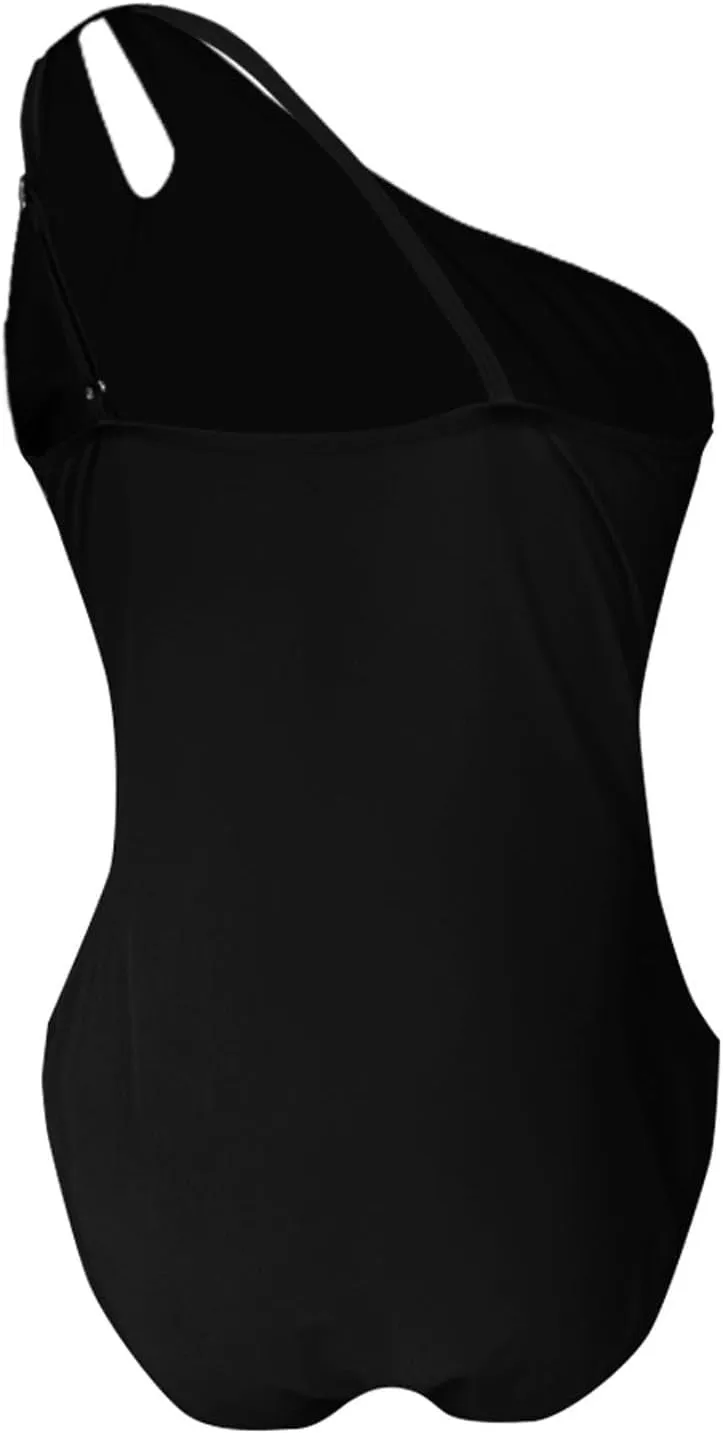 One Shoulder One Piece Swimsuit for Women Tummy Control Bathing Suits Modest Full Coverage Slimming Keyhole Backless Swimwear