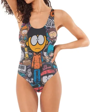 Orange Cat Sunset Low Back One-Piece, One-Piece Swimsuit with Padding Swim Suits for Women
