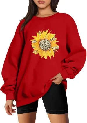 Oversized Sweatshirt for Women Crewneck Pullover Print Graphic Y2k Long Sleeve Top Fleece Jersey E-Girl Drop Shoulder Grunge