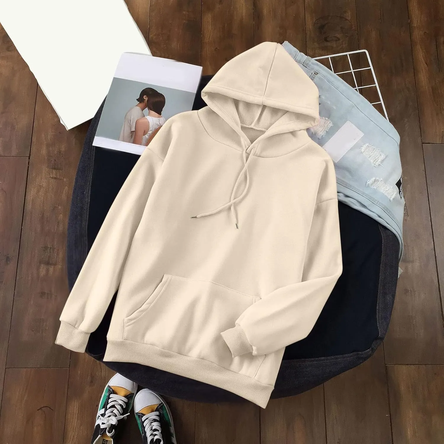 Oversized Sweatshirts for Women Loose Fit Casual Pocket Pullover Hoodies Long Sleeve String Solid Activewear Sweater