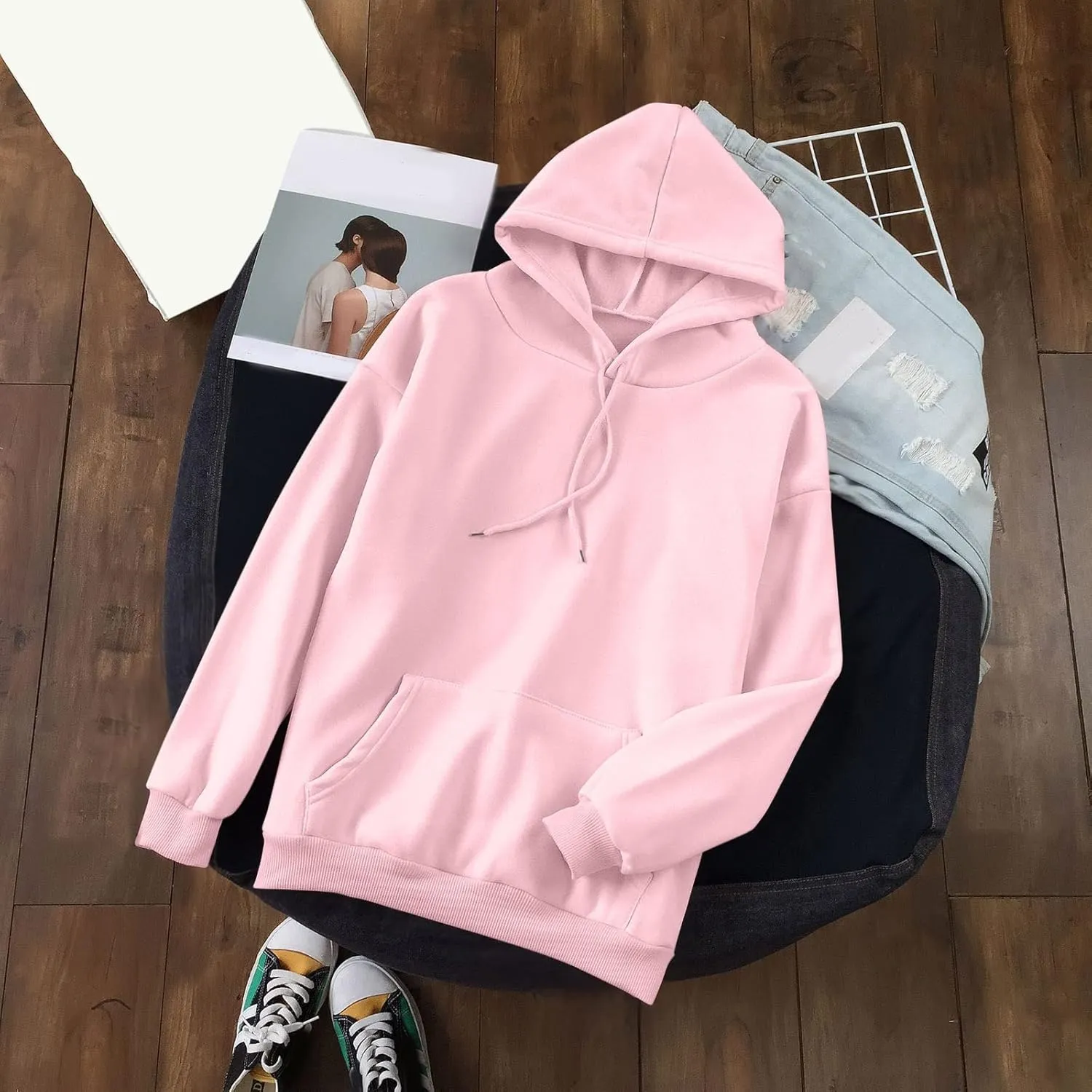 Oversized Sweatshirts for Women Loose Fit Casual Pocket Pullover Hoodies Long Sleeve String Solid Activewear Sweater