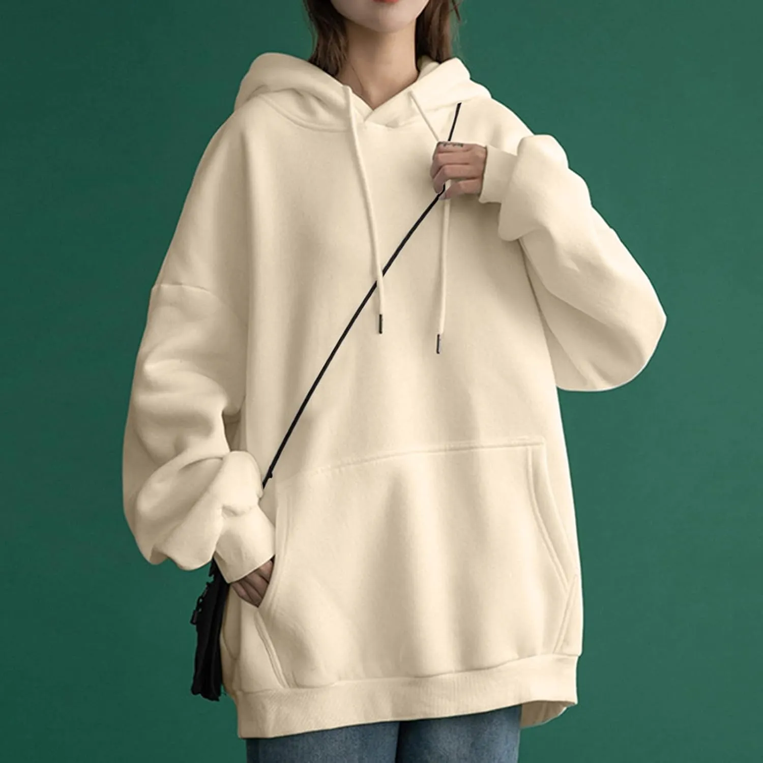 Oversized Sweatshirts for Women Loose Fit Casual Pocket Pullover Hoodies Long Sleeve String Solid Activewear Sweater