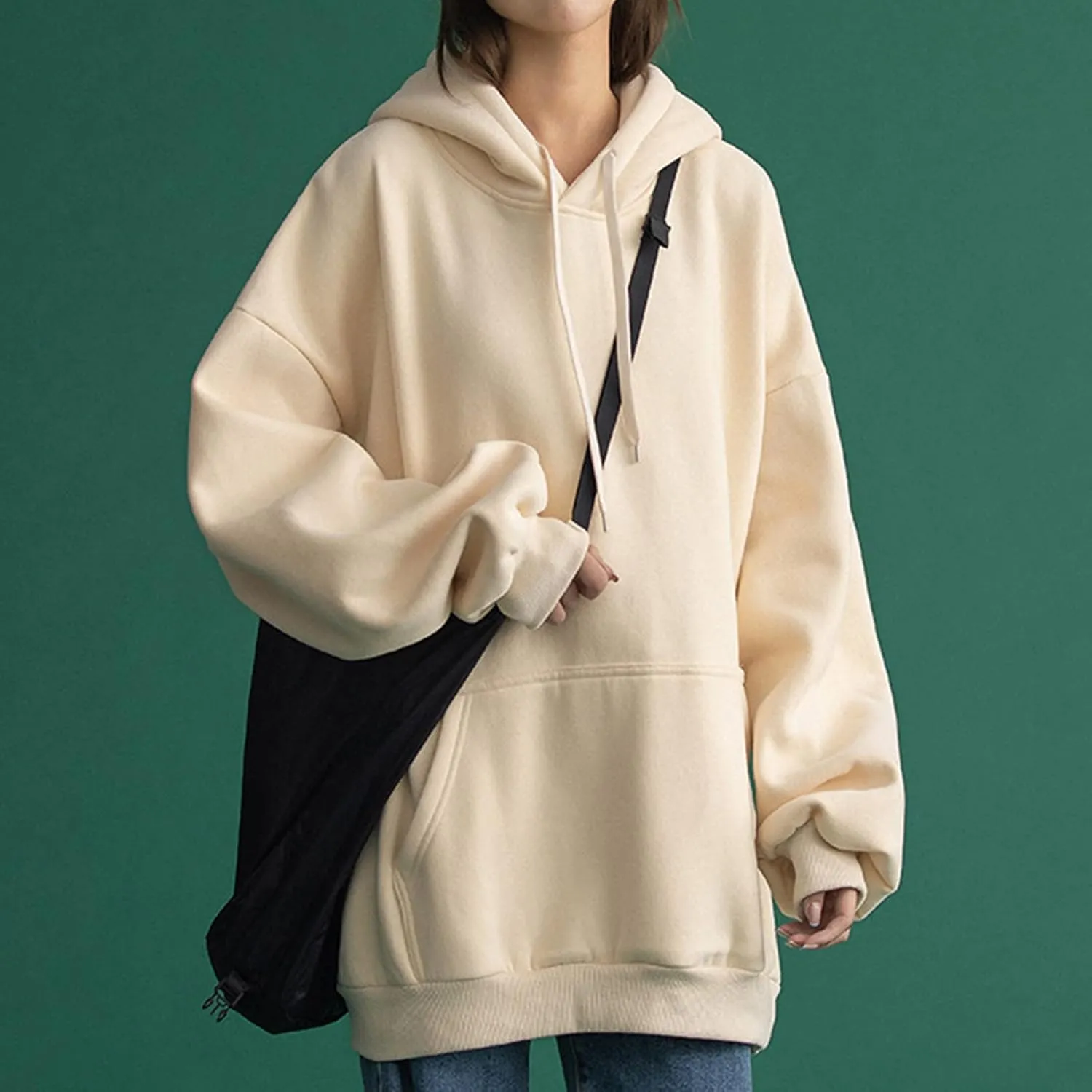 Oversized Sweatshirts for Women Loose Fit Casual Pocket Pullover Hoodies Long Sleeve String Solid Activewear Sweater