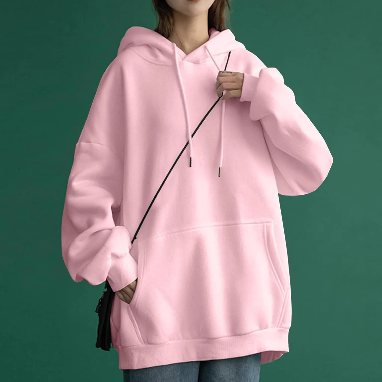 Oversized Sweatshirts for Women Loose Fit Casual Pocket Pullover Hoodies Long Sleeve String Solid Activewear Sweater