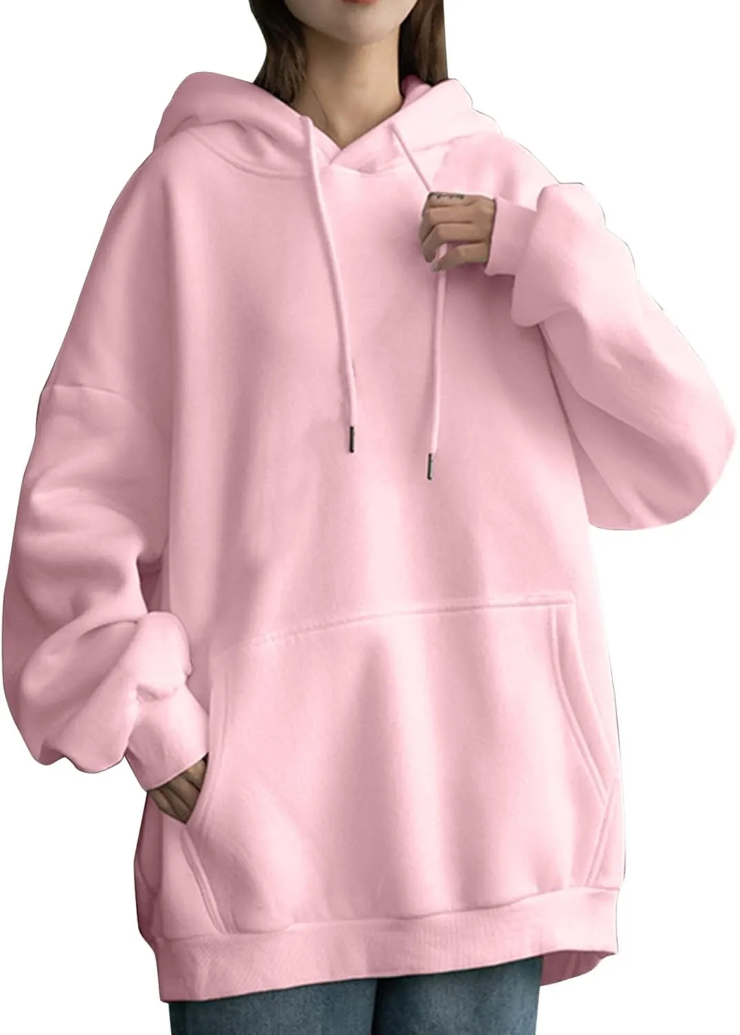 Oversized Sweatshirts for Women Loose Fit Casual Pocket Pullover Hoodies Long Sleeve String Solid Activewear Sweater