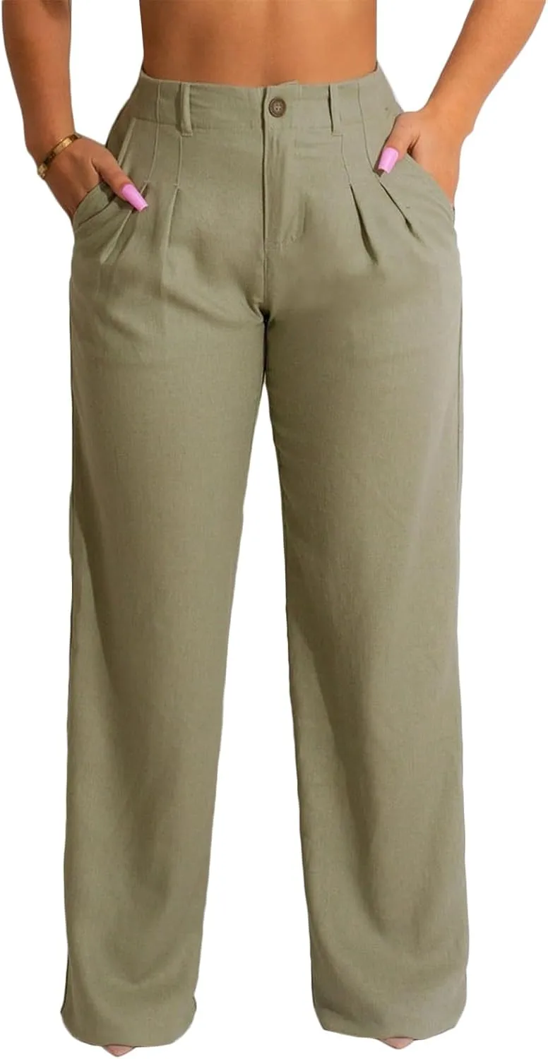 Palazzo Pants for Women Flowy Wide Leg High Waisted Trousers Long Dressy Bottoms