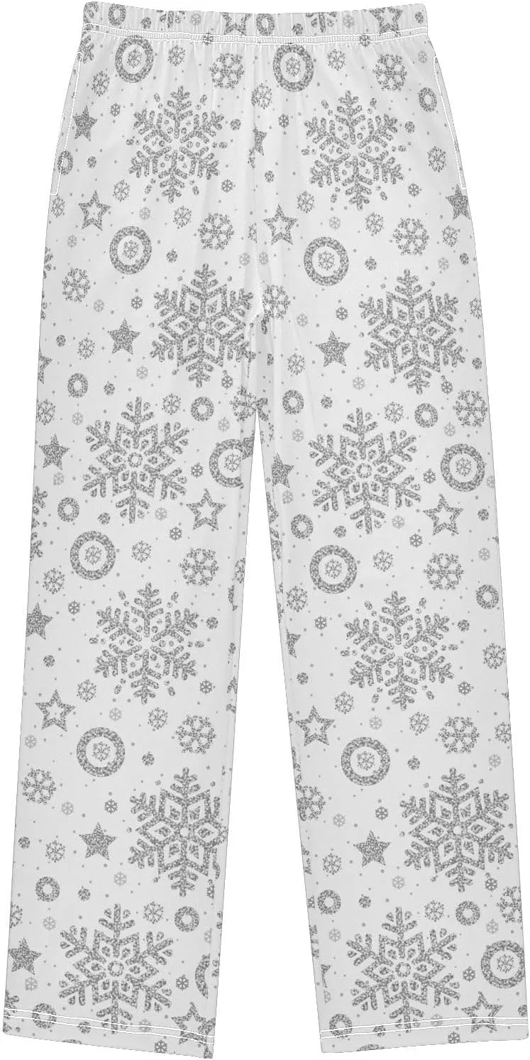 Pigsaly Boys' Pants Christmas Silver Glitter Snowflakes Long Bottoms Stars Sparkles Jogger Pants Elastic Waist Trousers S