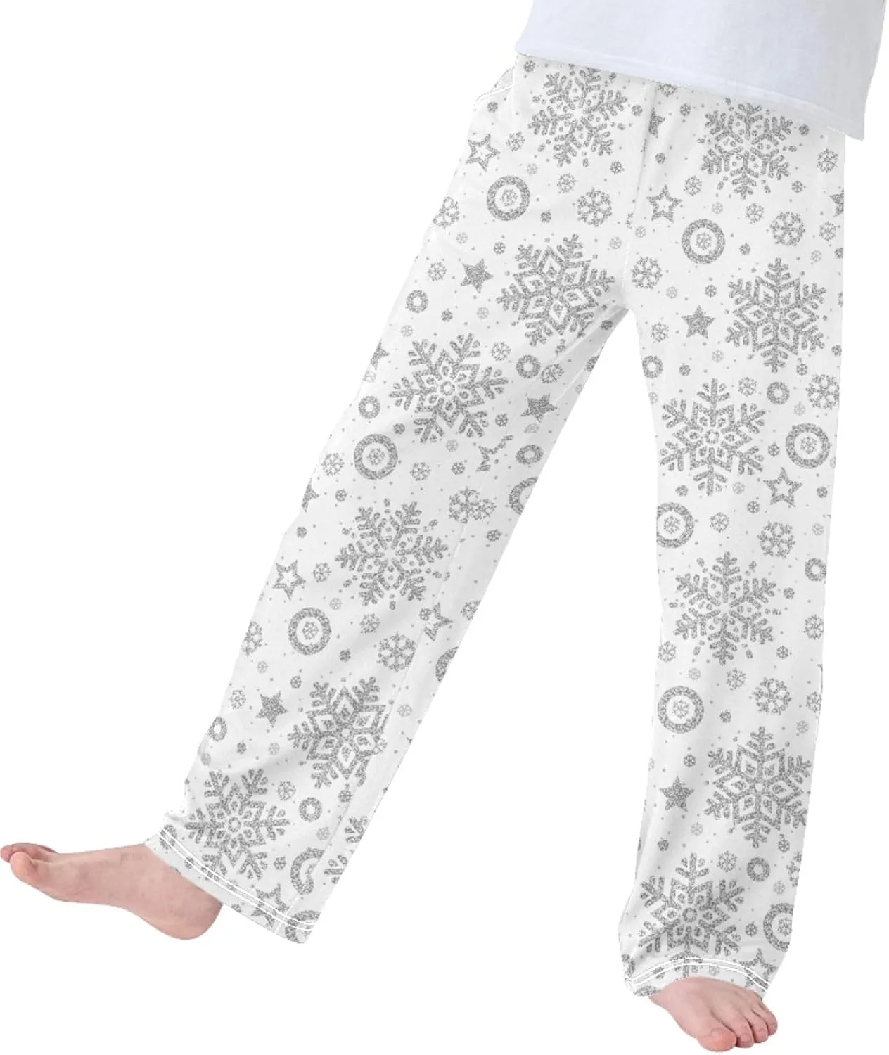 Pigsaly Boys' Pants Christmas Silver Glitter Snowflakes Long Bottoms Stars Sparkles Jogger Pants Elastic Waist Trousers S