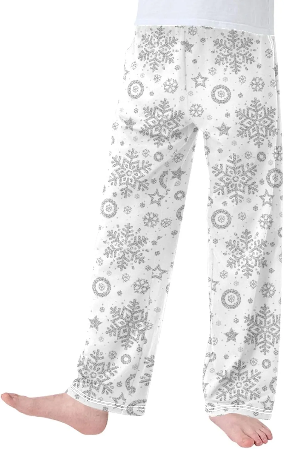Pigsaly Boys' Pants Christmas Silver Glitter Snowflakes Long Bottoms Stars Sparkles Jogger Pants Elastic Waist Trousers S