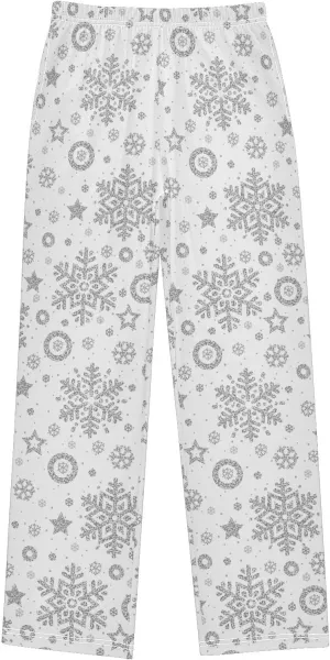 Pigsaly Boys' Pants Christmas Silver Glitter Snowflakes Long Bottoms Stars Sparkles Jogger Pants Elastic Waist Trousers S