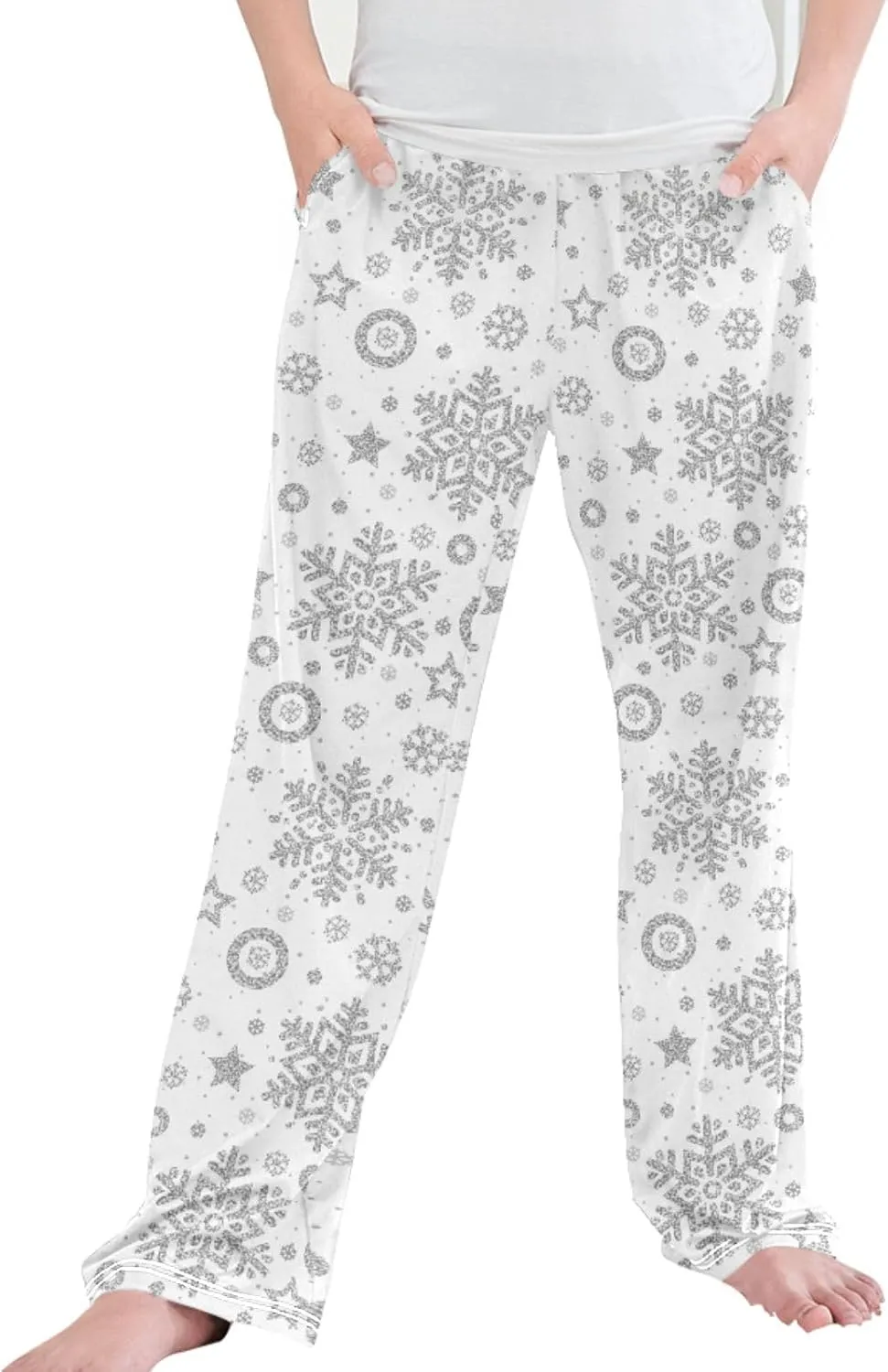 Pigsaly Boys' Pants Christmas Silver Glitter Snowflakes Long Bottoms Stars Sparkles Jogger Pants Elastic Waist Trousers S