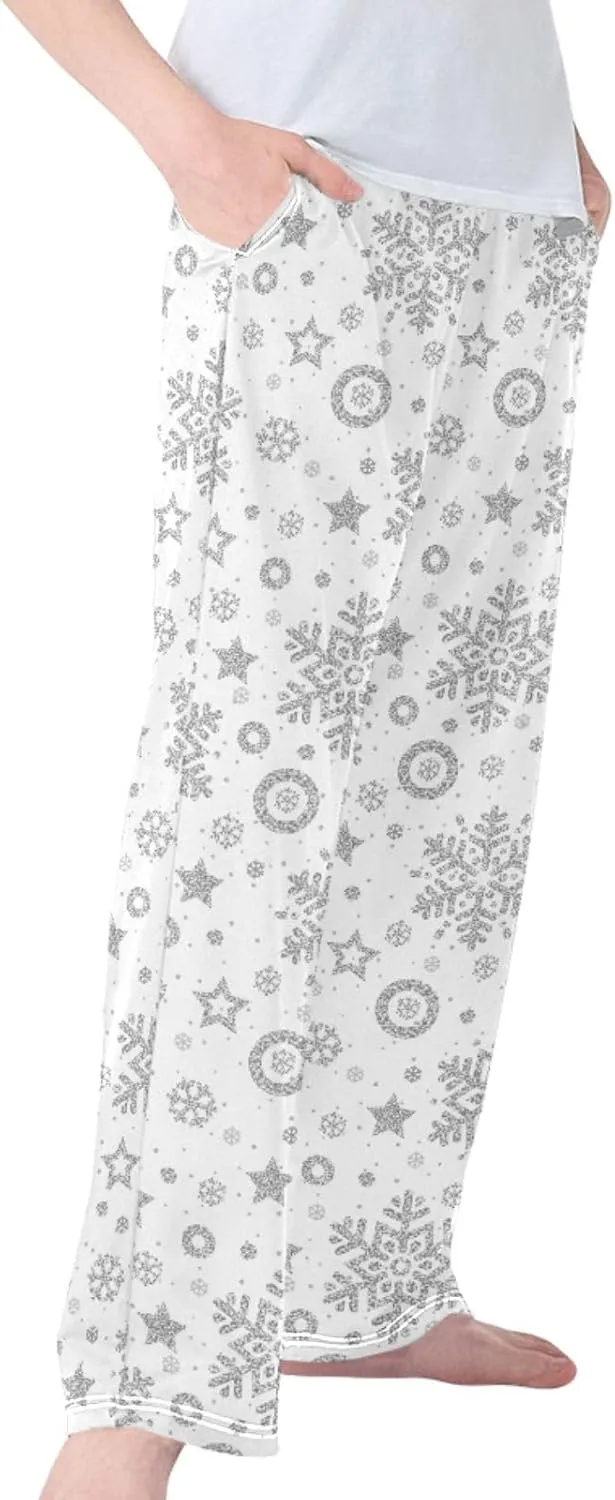 Pigsaly Boys' Pants Christmas Silver Glitter Snowflakes Long Bottoms Stars Sparkles Jogger Pants Elastic Waist Trousers S