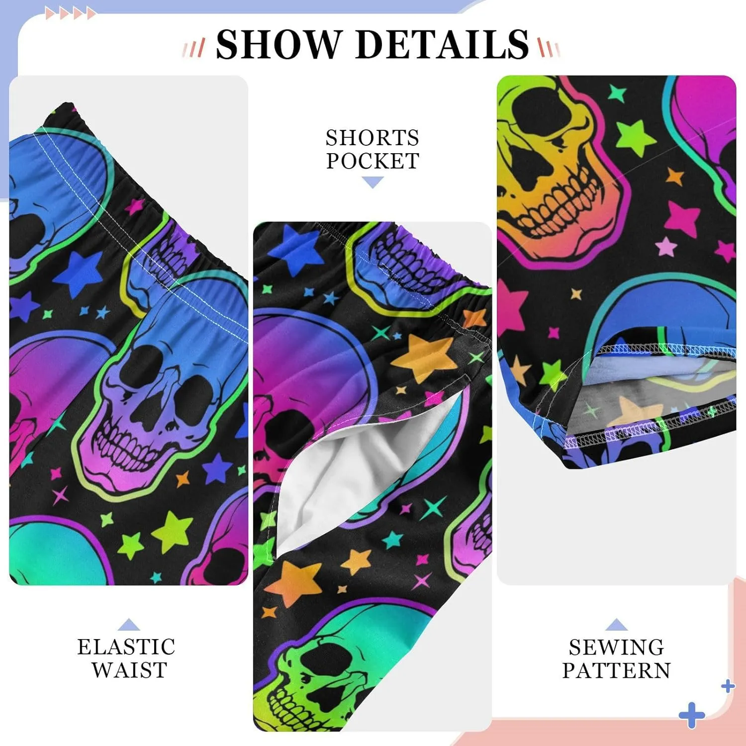 Pigsaly Boys' Pants Neon Bright Human Skulls Long Bottoms Rainbow Stars Jogger Pants Elastic Waist Trousers with Pockets S