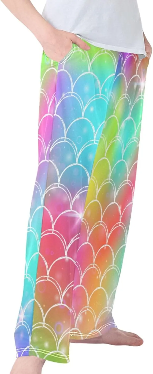 Pigsaly Boys' Pants Rainbow Mermaid Princess Scales Long Bottoms Magic Sparkles Stars Jogger Pants Elastic Waist Trousers S