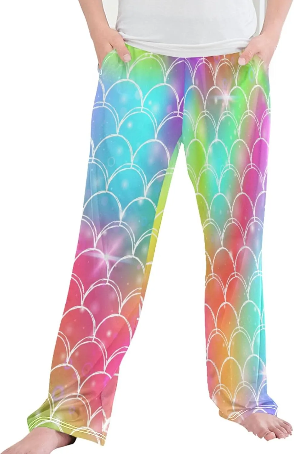 Pigsaly Boys' Pants Rainbow Mermaid Princess Scales Long Bottoms Magic Sparkles Stars Jogger Pants Elastic Waist Trousers S