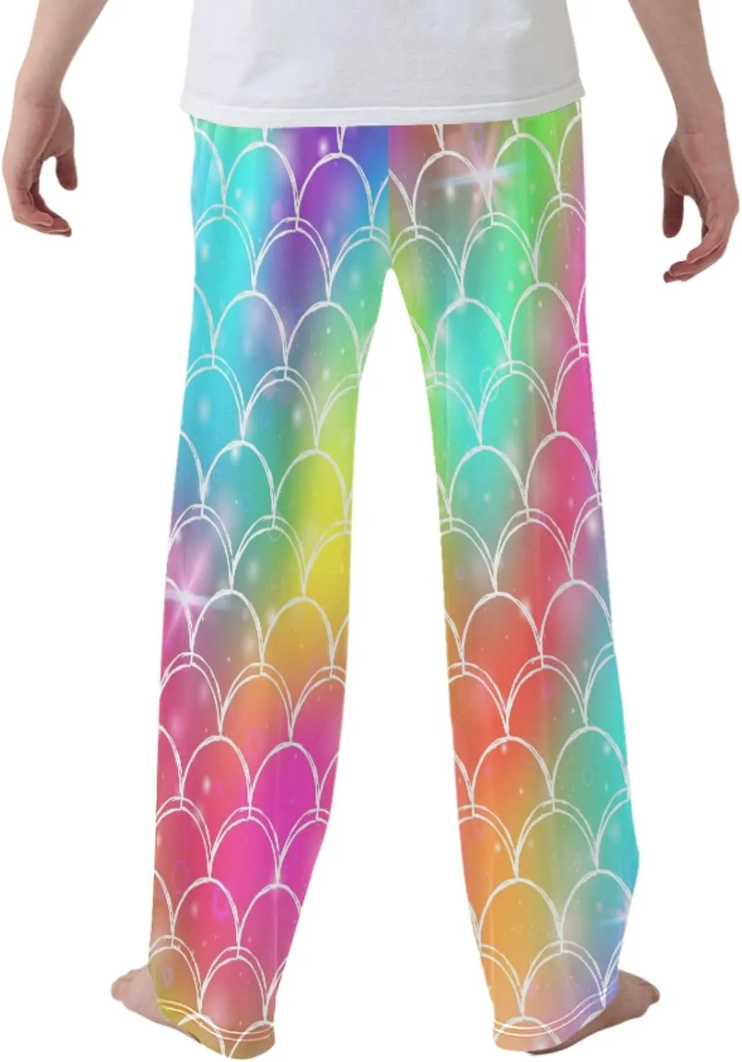 Pigsaly Boys' Pants Rainbow Mermaid Princess Scales Long Bottoms Magic Sparkles Stars Jogger Pants Elastic Waist Trousers S