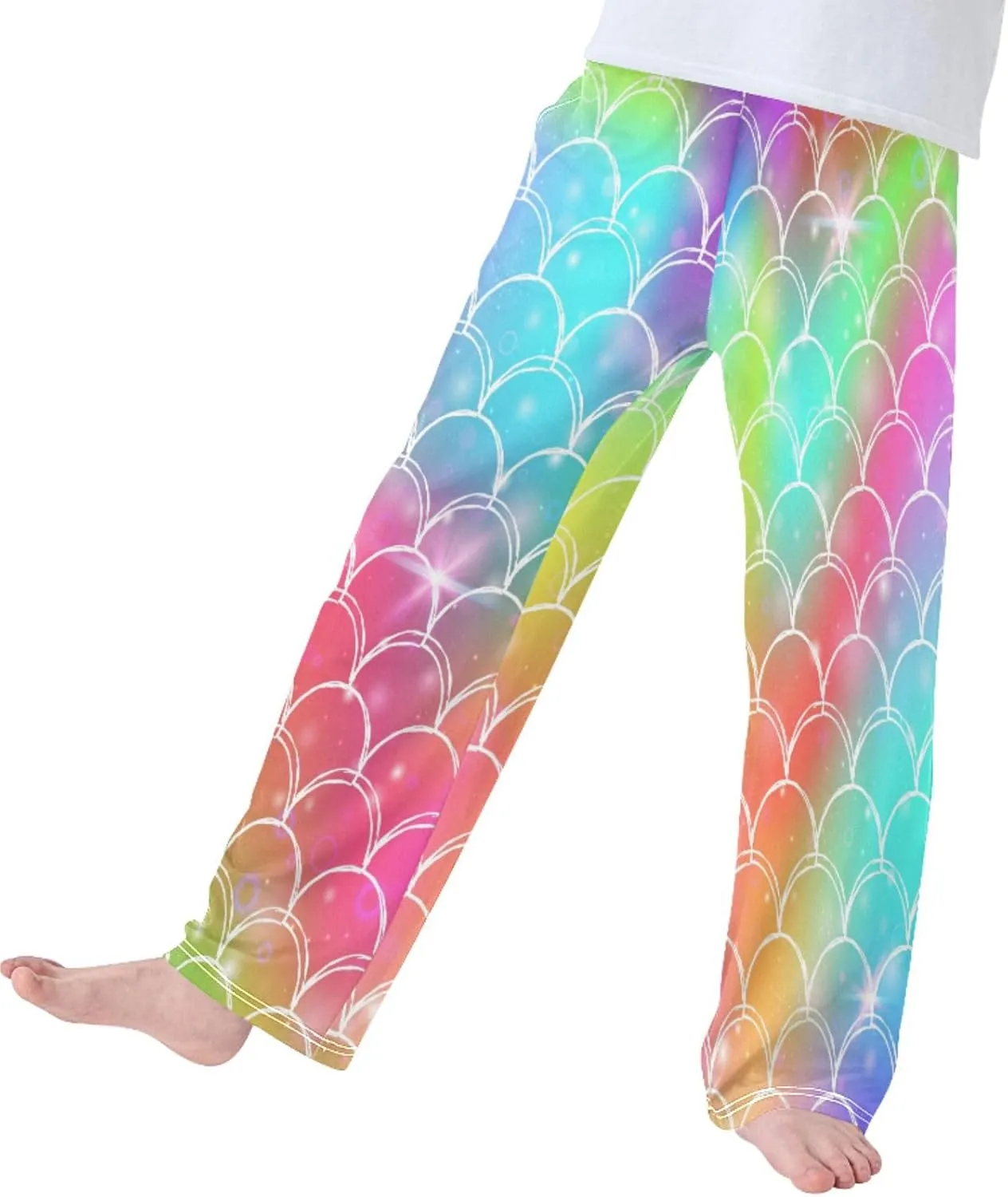 Pigsaly Boys' Pants Rainbow Mermaid Princess Scales Long Bottoms Magic Sparkles Stars Jogger Pants Elastic Waist Trousers S